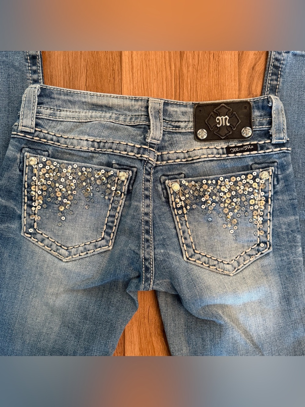 Miss Me Skinny Blue Jeans Sequins Women Size 25 Embleished - Picture 6 of 8
